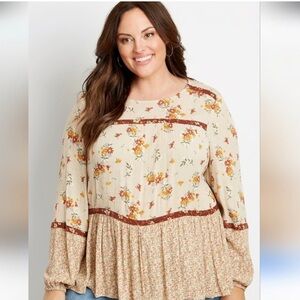 Maurices Floral Print Women's Top - Cream and Brown
